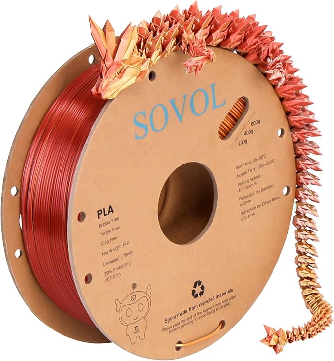 Sovol PLA Filament Silk Tri Color Co-Extrusion 1.75mm, 3D Printer Filament 1kg/ by Sovol