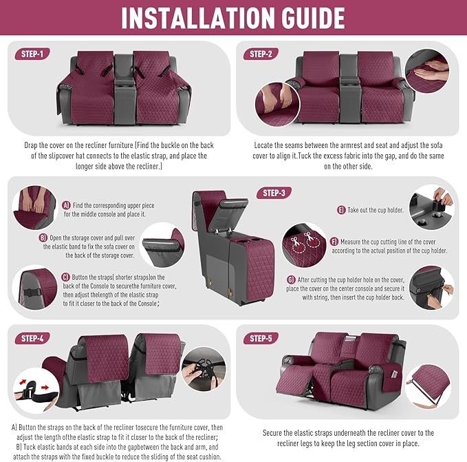 TAOCOCO 100% Waterproof Loveseat Recliner Cover - Image 7