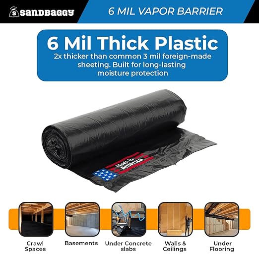Sandbaggy 40 ft x 100 ft Vapor Barrier 6 Mil | Polyethylene | Black Plastic - Image 4