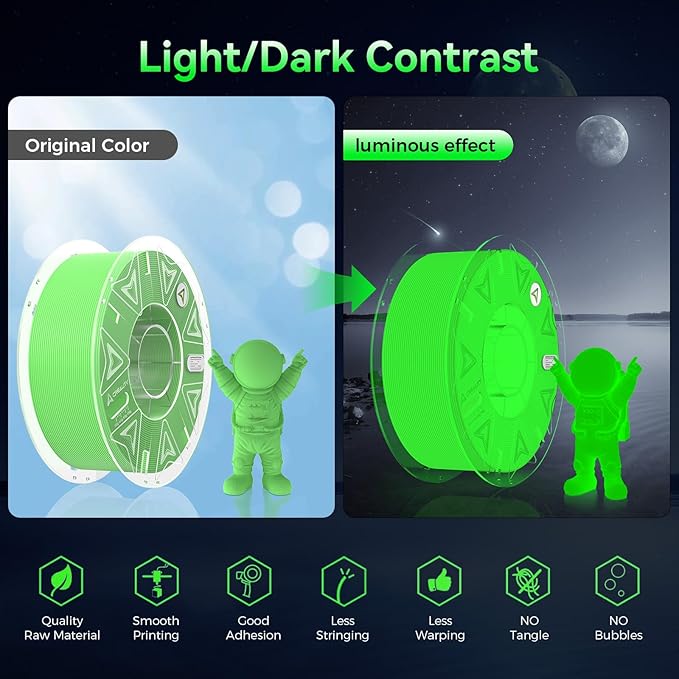 Creality Glow in The Dark Hyper PLA Filament, 3D Printer Filament Bundle - Image 9
