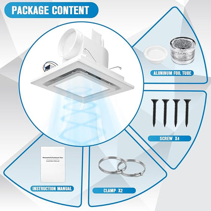 Bathroom Exhaust Fan with Light, Ceiling Mount Square Quiet Bathroom Vent Fan - Image 7