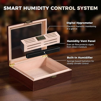 ProCase Wood Cigar Humidor Box, Wooden Desktop Cigar Storage Case, - Image 3
