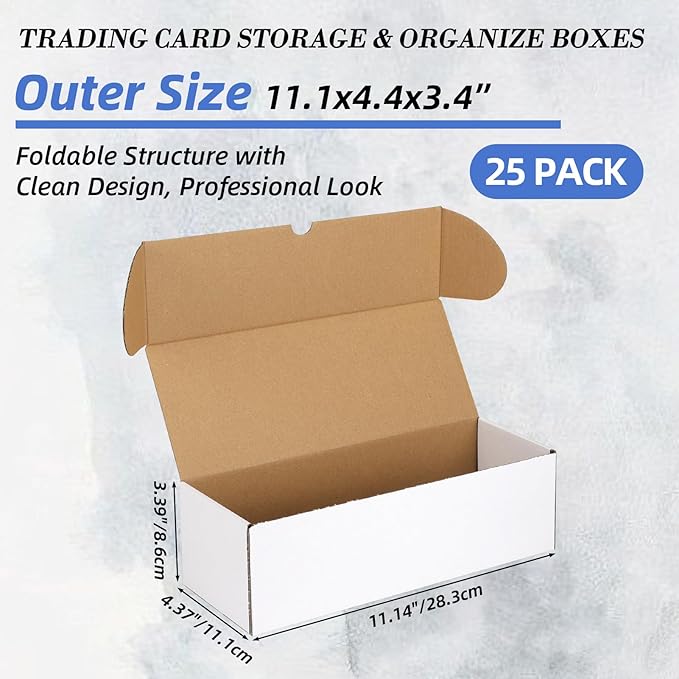 EXYGLO Trading Card Storage Box 25 Pack 520 Count 20pt, 10.6x4.1x3.2 Inch White - Image 2
