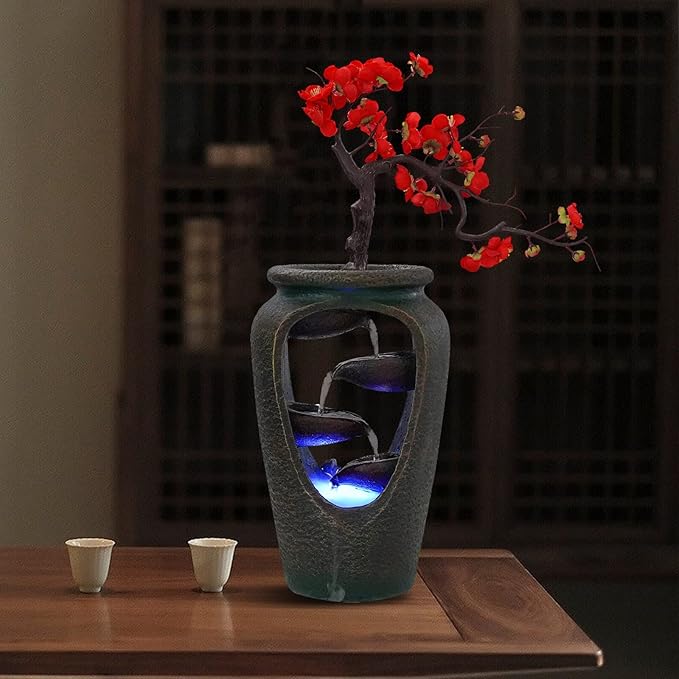 20Inch Tabletop Decorative Flower Vase Style Bonsai Waterfall Fountain - Image 7