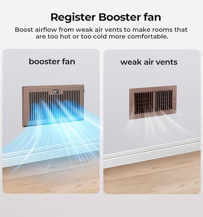 Quiet Register Booster Fan Fits 6" x 12" Register Holes, 10-Speed Smart Heating - Image 2