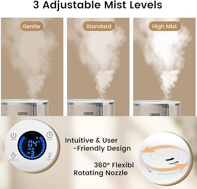 QIDO Top Fill Humidifiers for Bedroom, 5 L Cool Mist 36H Super Long Time - Image 2