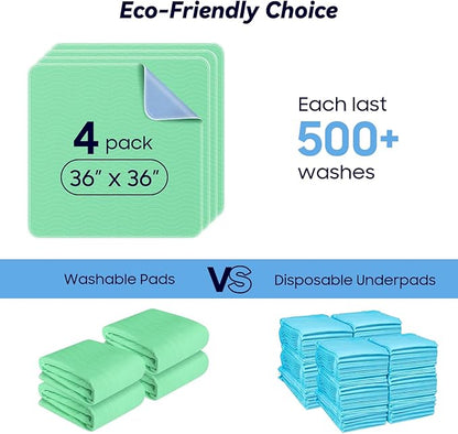 4 Pack 36” x 36” Extra Heavy Absorbency Washable Underpads, Waterproof Quick - Image 6