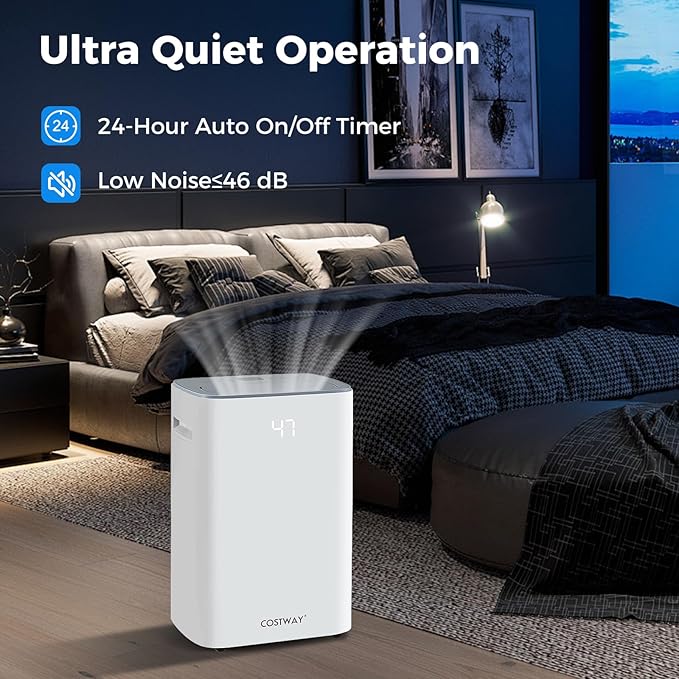 COSTWAY 52 Pint Dehumidifier for Basement, 3.3 FT Drain Hose, Clothes Drying - Image 8