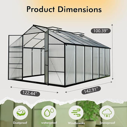 10X12FT Greenhouse with Electronic Thermometers, Large Walk-in Greenhouse - Image 8