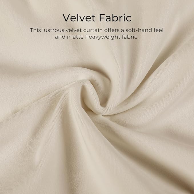 TWOPAGES Luxury Velvet Curtain Pinch Pleated Beige Curtain 96 inch Long Thermal - Image 3