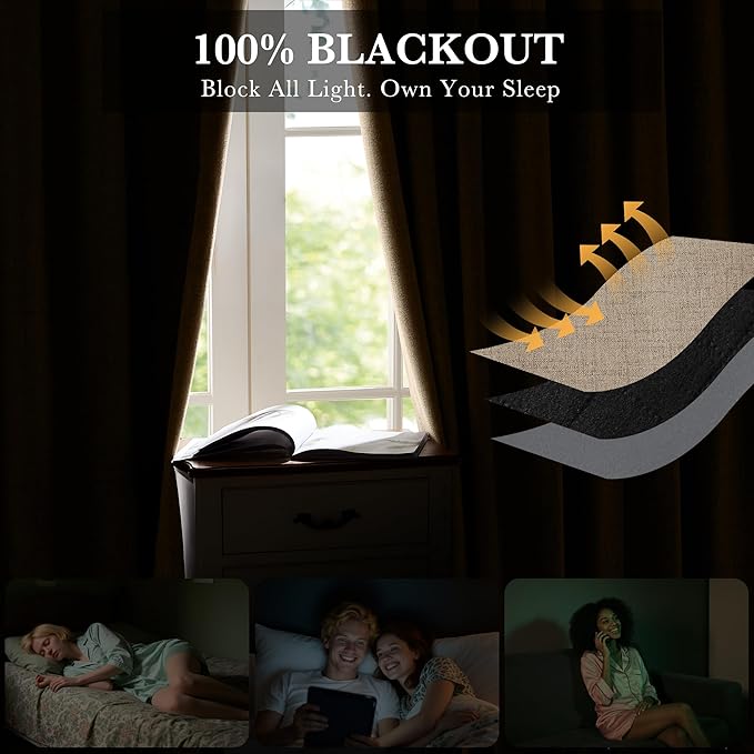 RYB HOME Burlap 100% Blackout Linen Curtains - Image 4