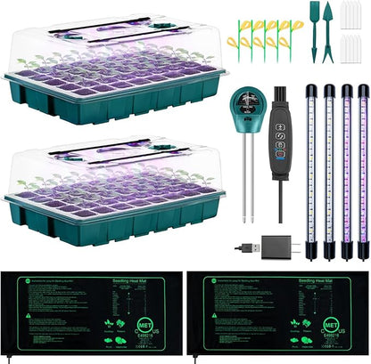 Seed Starter Tray with Grow Lights and Heat Mat, 3-in-1 Soil Meter, 80-Cell by HUGBOW