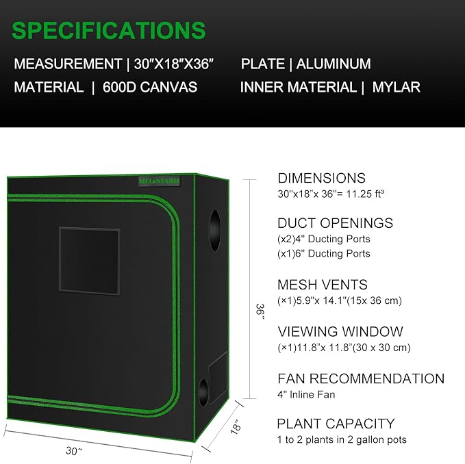 MELONFARM Small Grow Tent for Aerogarden，30”x18”x36” ，Hydroponics Growing - Image 7