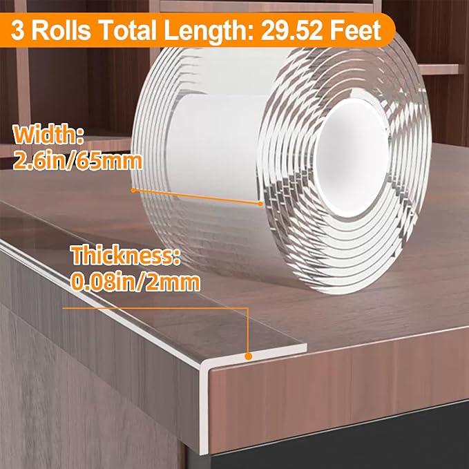 3 Pack Clear Edge Protector Strip, 2.56 in x 9.84 FT, Sharp Edge Wrap Cover Tape - Image 2