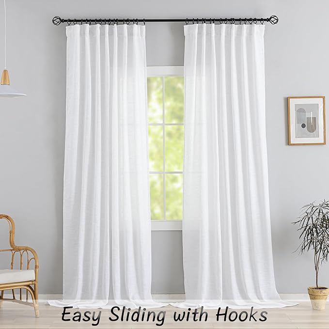 DONREN White Linen Back Tab Curtains 96 Inches Long 2 Panels - Image 2