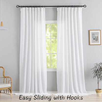 DONREN White Linen Back Tab Curtains 96 Inches Long 2 Panels - Image 2