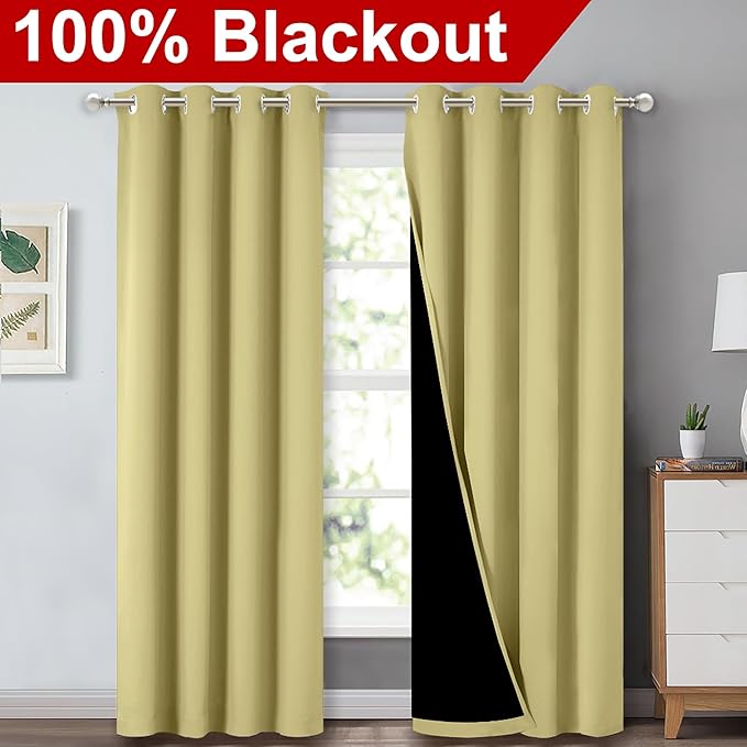 NICETOWN Paler Yellow Full Shade Curtain Panels, Pair of Energy Smart & Noise - Image 2