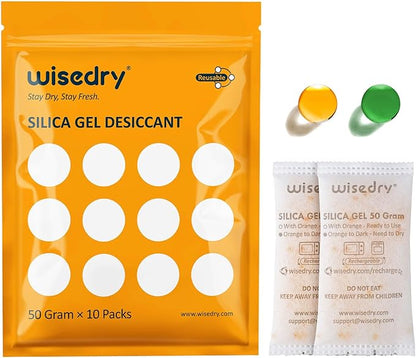 wisedry 50 Gram Silica Gel Packets Microwave Fast Reactivate Desiccan Packs by wisedry