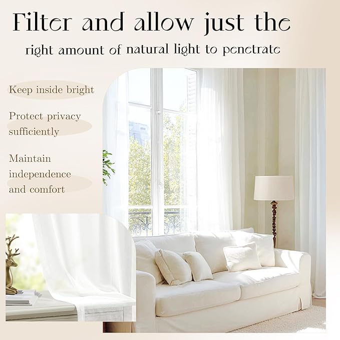 Dreaming Casa White Sheer Curtains 204 Inches Long, Rod Pocket & Back Tab Light - Image 3