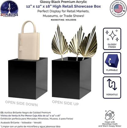 12" x 12" x 16" Glossy Black Acrylic Display Box - Image 3