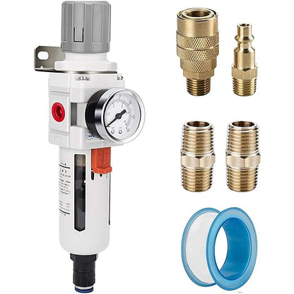 NANPU 1/2" NPT Compressed Air Filter Regulator Combo Piggyback, Auto Drain by NANPU