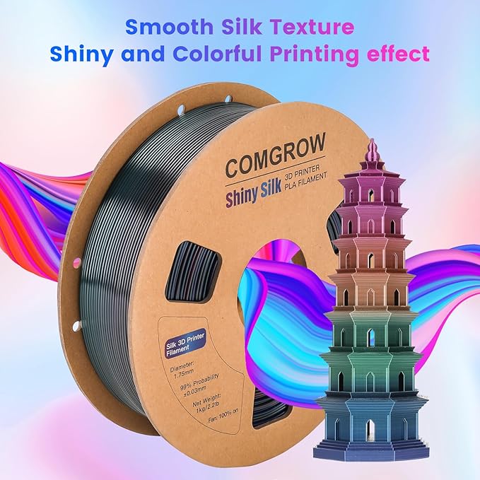 Comgrow Rainbow Colors Silk PLA 3D Printer Filament, PLA Filament 1.75mm - Image 7