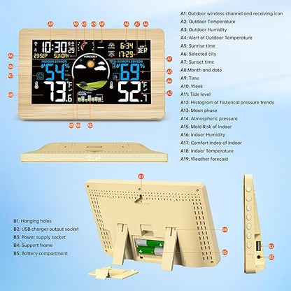 Weather Station Wireless Indoor Outdoor, Digital Thermometer, 7.5'' VA Display - Image 7