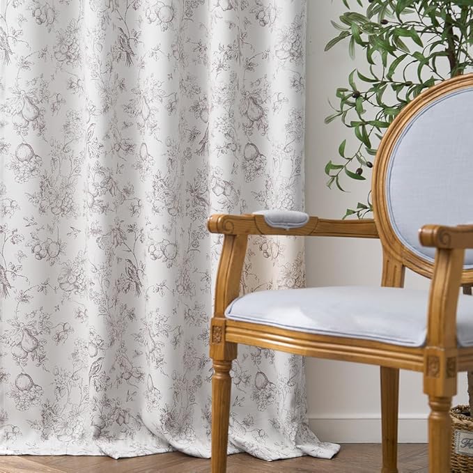 jinchan 95% Blackout Floral Curtains 90 Inch Length, Printed Flower Taupe - Image 8