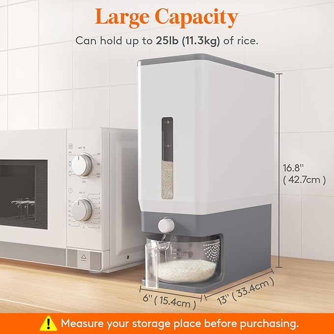 Lifewit Rice Dispenser 25 Lbs, Rice Storage Container Sealed Moisture Proof - Image 3