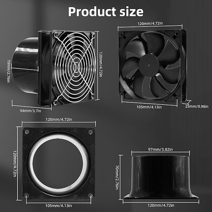 120mm 12V Axial Exhaust Duct Fan - Image 2
