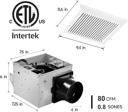 Bathroom Exhaust Fan 80 CFM 0.8 Sone, 4 Inch Duct, Quiet Energy Saving - Image 5