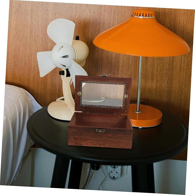 Vintage Begonia Flower Glass Top Wooden Storage Box Multifunctional Jewelry - Image 6