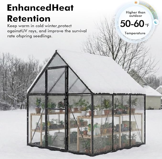 6×6FT Greenhouse for Outdoors, Walk-in Greenhouse and Winter Garden Planting - Image 4