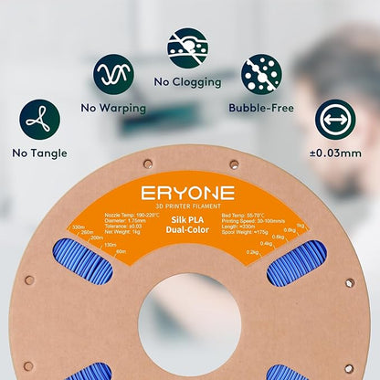 ERYONE Silk Dual Color PLA Filament 3D Printer 1.75mm +/- 0.03mm, Bicolor - Image 6