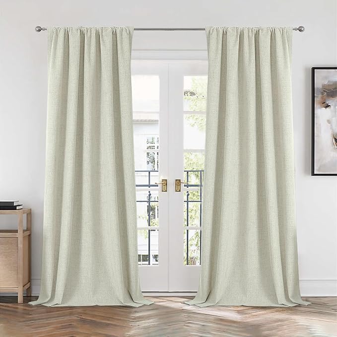 CUCRAF Linen 100% Blackout Curtains 108 Inch Length 2 Panels Set, Back Tab and - Image 7