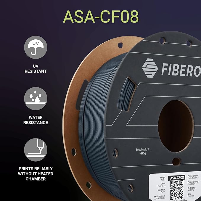 Polymaker Fiberon ASA-CF08 Dark Grey Carbon Fiber 3D Printing Filament 1.75mm - Image 2