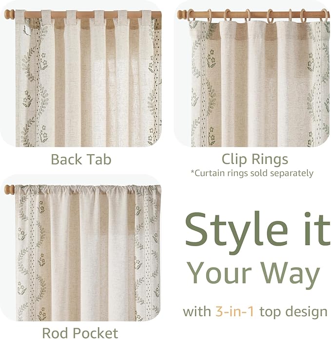 jinchan Belrose 4 Panel Curtains Set 90 Inch Length Floral Curtains Linen Blend - Image 5