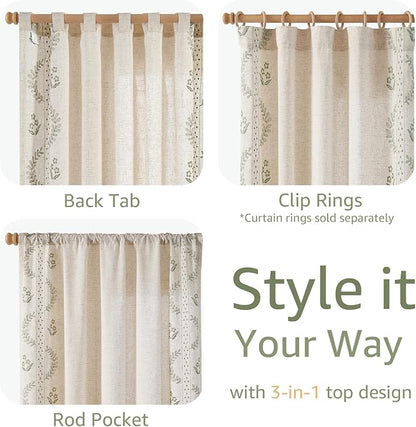 jinchan Belrose 4 Panel Curtains Set 84 Inch Length Floral Curtains Sage Green - Image 5