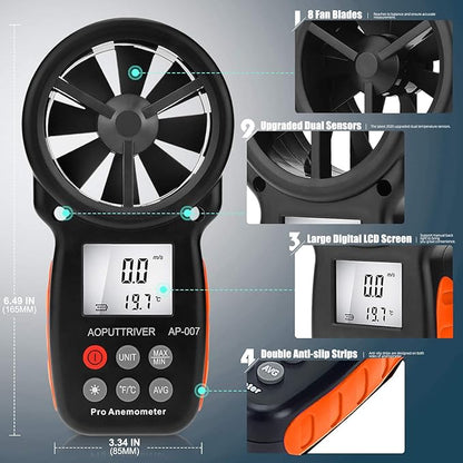 Anemometer Handheld AP-007, CFM Flow Meter Wind Speed Gauge 14℉-113℉ Wind - Image 3
