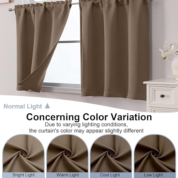 Chyhomenyc Brown Short Blackout Curtains 24 Inch Length, Small Kitchen Curtain - Image 8