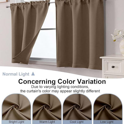 Chyhomenyc Brown Short Blackout Curtains 24 Inch Length, Small Kitchen Curtain - Image 8
