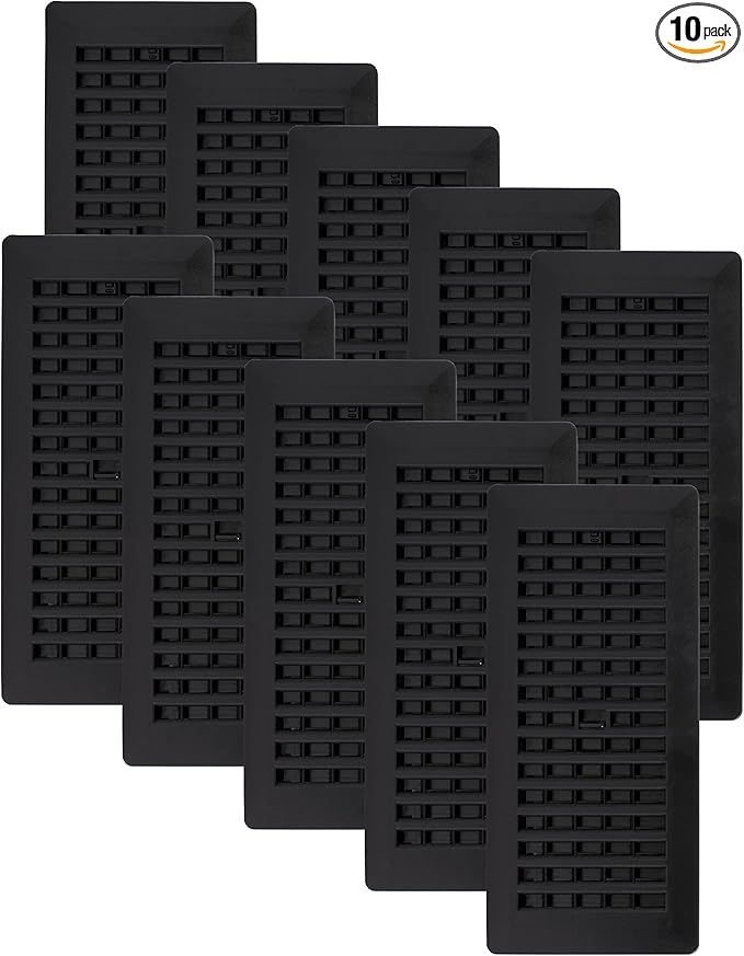 Decor Grates PL410ZIP-BLK-10 Louvered Plastic Floor Register, 4 x 10 Inches by DecorGrates