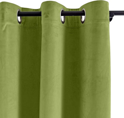 ChadMade Blackout Lined Premium Velvet Curtain Green 50Wx108L Inch, Eyelet - Image 2