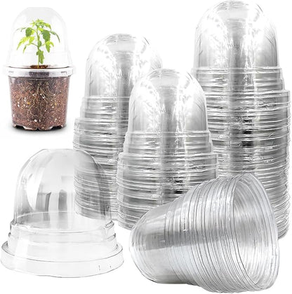 Humidity Domes for 4 Inch Pots, 100 Pack Transparent Plant Dome Covers by RooTrimmer