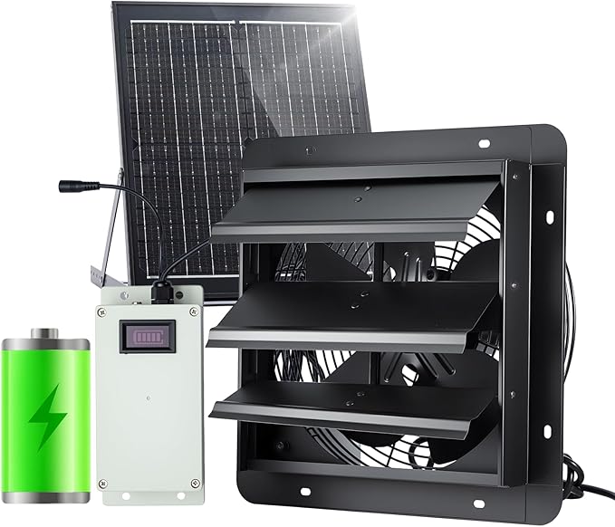 GROWNEER Solar Powered Exhaust Fan, 30W Solar Panel+12" High Speed Solar by GROWNEER