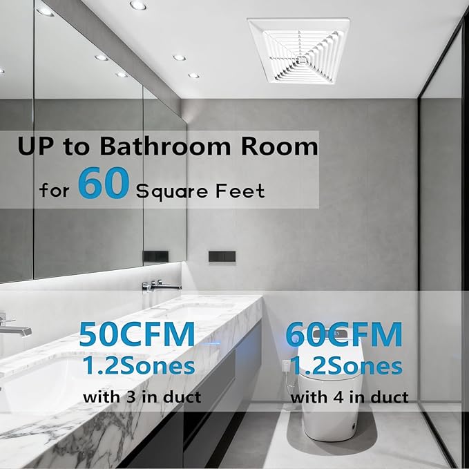 Bathroom Exhaust Fan 50 CFM, 1.2 Sone, 3&4-Inch Duct Included, No Attic Access - Image 4