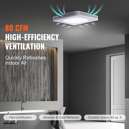 VEVOR Bathroom Exhaust Fan, 80 CFM High-Efficiency Ventilation, 1.5sones Low - Image 5