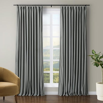 TWOPAGES Luxury Velvet Curtain Pinch Pleated Wolf Gray Curtain 102 inch Long by TWOPAGES