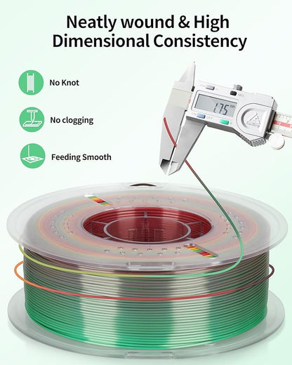 LANDU Silk Rainbow PLA Filament 1.75mm, 3D Printer Multicolor Filament - Image 4