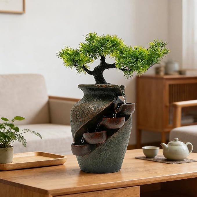 8.7inch Vase Type Artificial Bonsai Tree Fake Plant Mini Tabletop Waterfall - Image 9